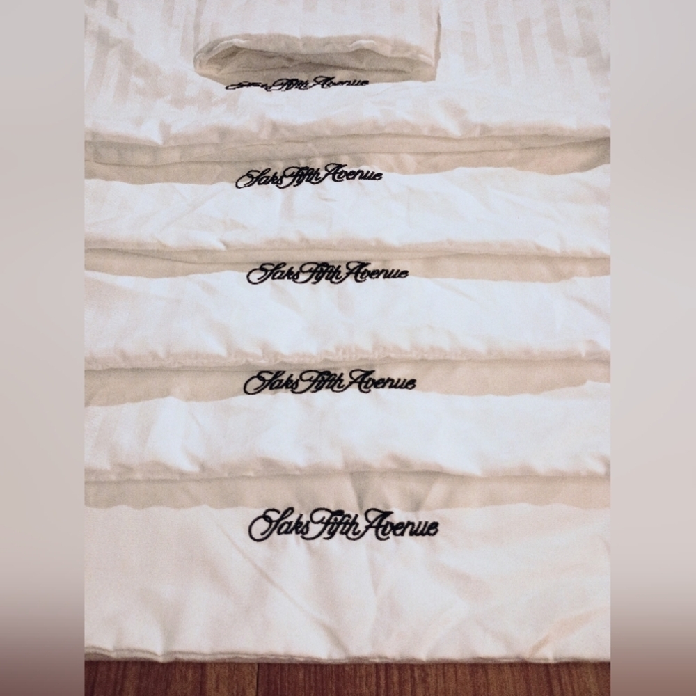 Saks Fifth Avenue Luxury Embroidered  White Stripe Pillowcases  Set of Six